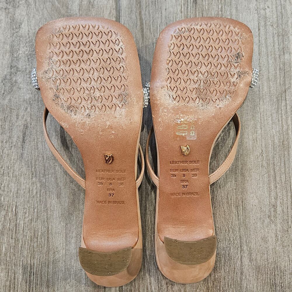 Vicenza Rhinestone‎ Heeled Sandals Women 8 Nude Square Toe Anthropologie Dressy - Picture 7 of 10